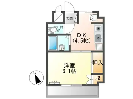 エトワール上田(1K/4階)の間取り写真