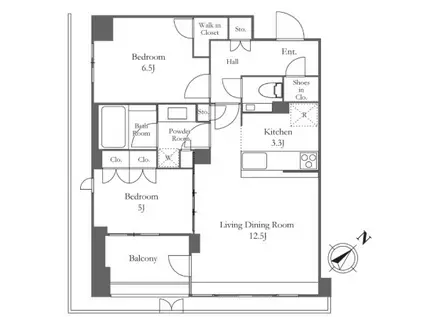 パークナード三田聖坂(2LDK/1階)の間取り写真