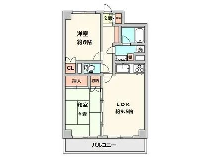 グレイス清水ヶ丘公園(2LDK/5階)の間取り写真