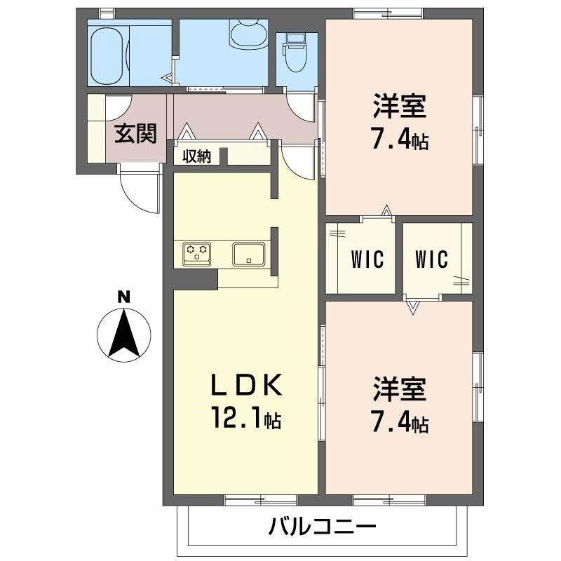 シャーメゾン ヴェルデ パティオ(2LDK/2階)の間取り写真