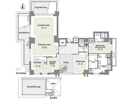 ザコノエ三田綱町(2LDK/9階)の間取り写真