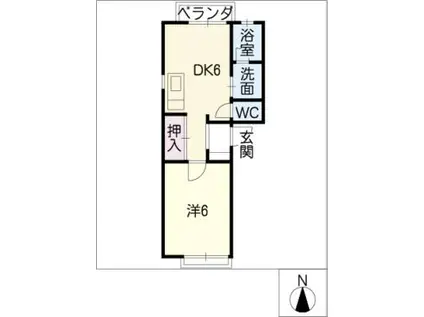 ピアかも池 A棟(1DK/2階)の間取り写真