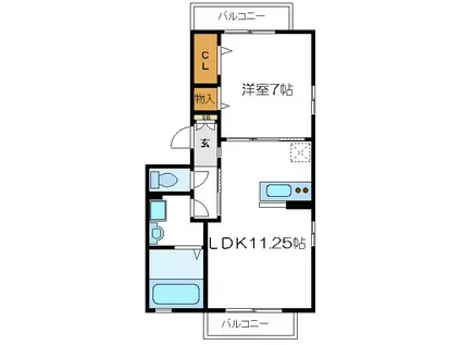 ウエスト サイド(1LDK/3階)の間取り写真