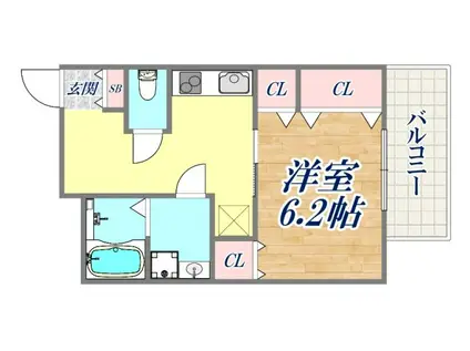 MIRAVAL三宮(1K/6階)の間取り写真