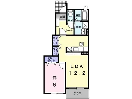 ピュアブリーズ・タマD棟(1LDK/1階)の間取り写真