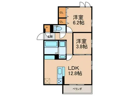 グランピース駒川(2LDK/1階)の間取り写真