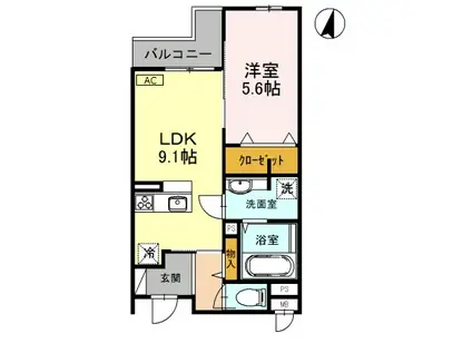 テラコート北野坂(1LDK/2階)の間取り写真