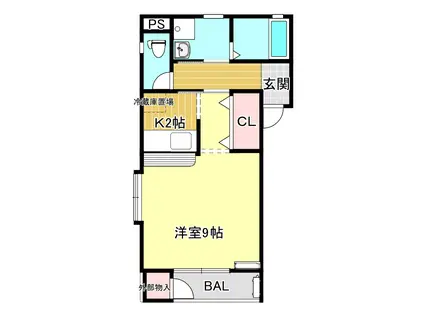 シャンド・フルールA(1K/1階)の間取り写真