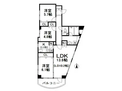 エスファルド(3LDK/4階)の間取り写真
