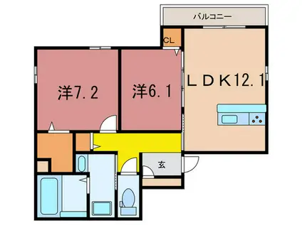 コルン コゥロエン(2LDK/3階)の間取り写真