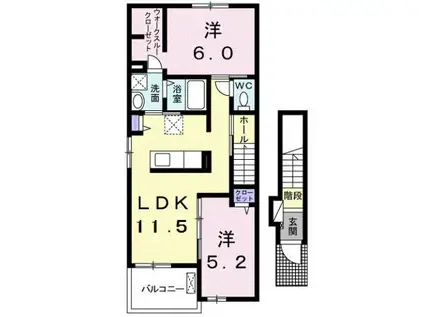 シャトードゥレーヴ I(2LDK/2階)の間取り写真