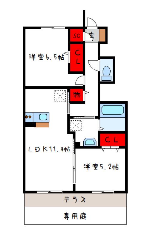 パークハイム(2LDK/1階)の間取り写真