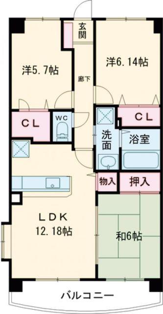グランドゥール古祇園(3LDK/6階)の間取り写真