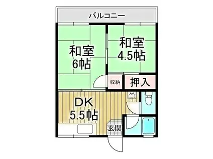 三国ヶ丘ハイツA棟 A(2DK/2階)の間取り写真