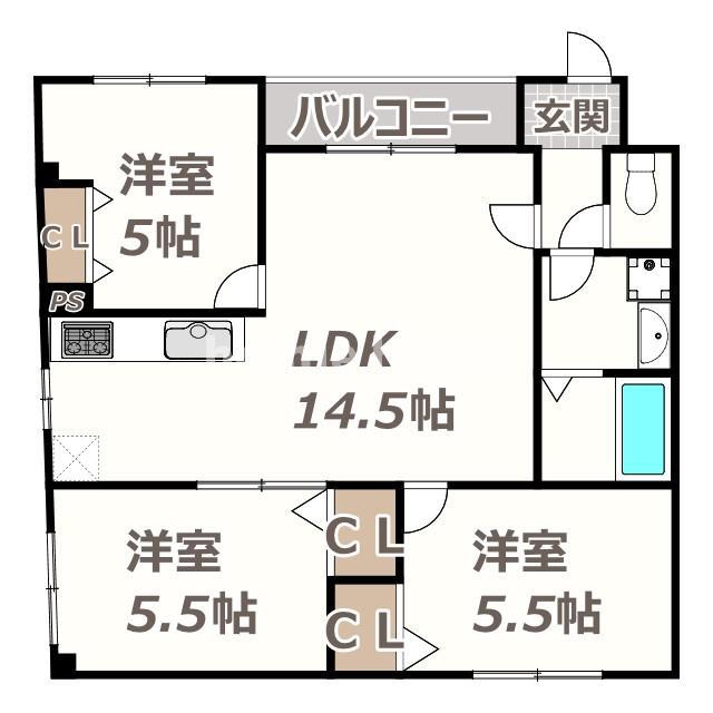 HIT KITATANABE SIX(3LDK/3階)の間取り写真