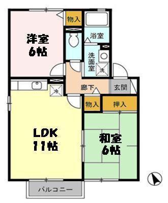 ドミールエム弐番館(2LDK/2階)の間取り写真