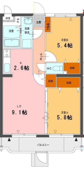 プランドール柳原(2LDK/1階)の間取り写真