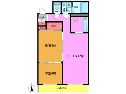 メゾンゆり(2LDK/3階)の間取り写真
