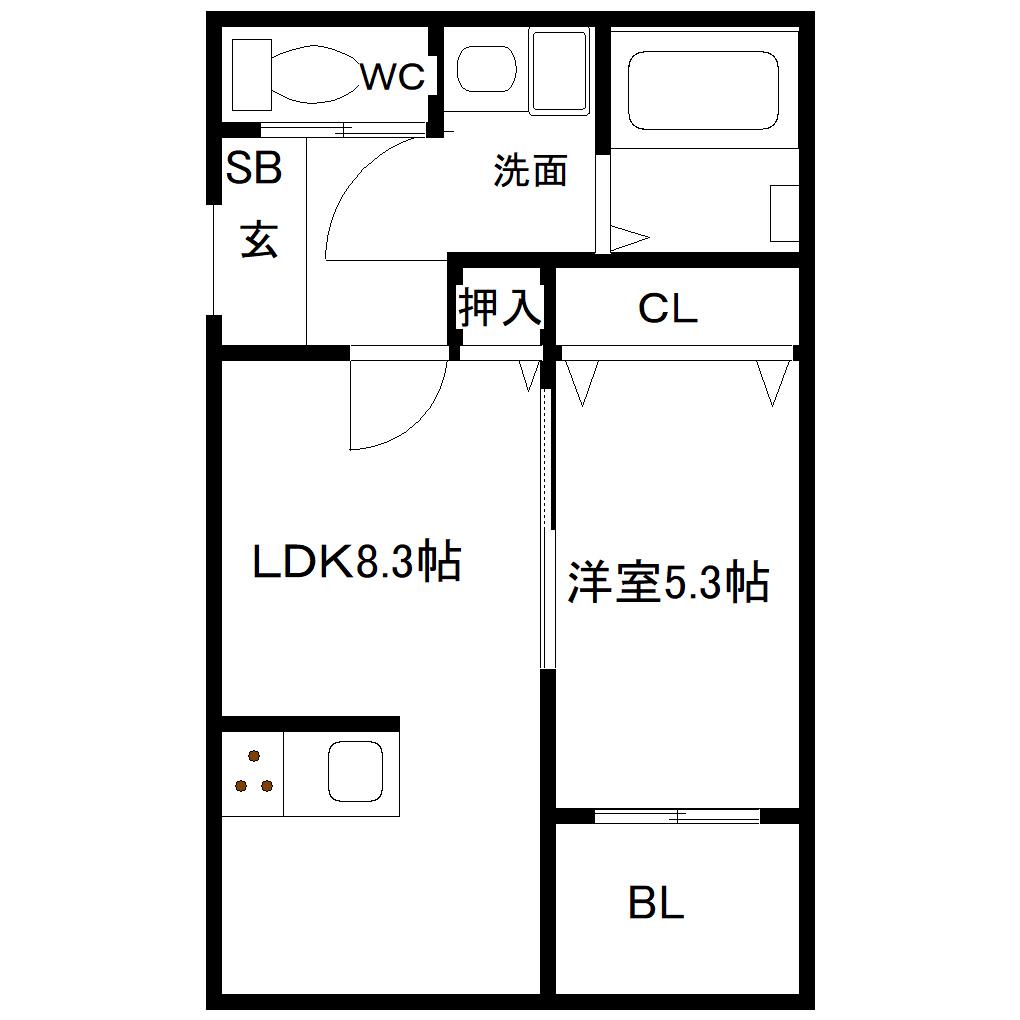SUNMARK 京町本丁(1LDK/1階)の間取り写真