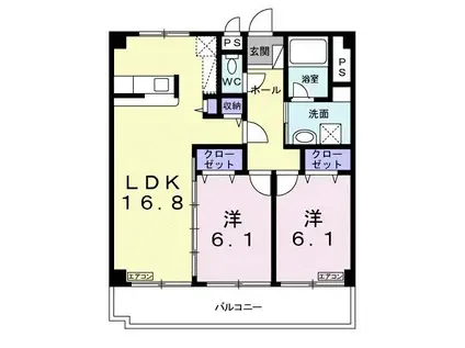 アルカディア(2LDK/4階)の間取り写真
