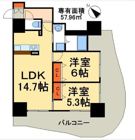 果樹園ST(2LDK/7階)の間取り写真