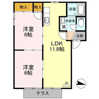 パティオ渕町B棟(2LDK/1階)の間取り写真