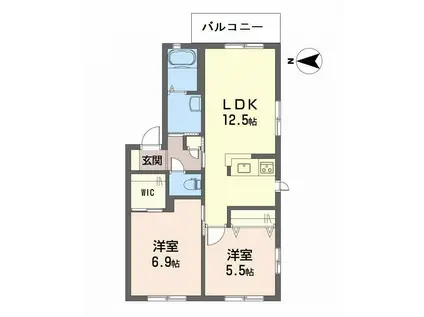 アルカディア辻町B棟(2LDK/2階)の間取り写真