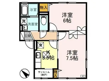 アイビースクエアーB(2K/1階)の間取り写真