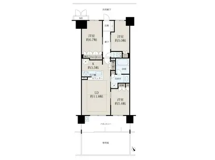 ローレルコート西大寺栄町(3LDK/1階)の間取り写真