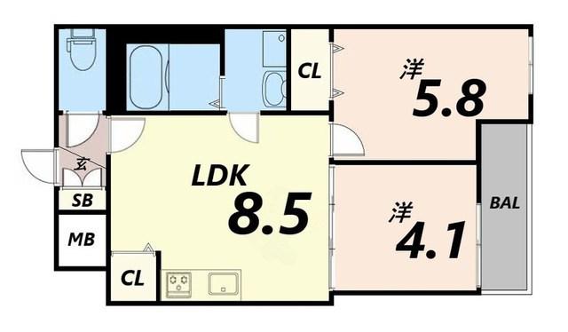 HABITASION京口(2LDK/2階)の間取り写真