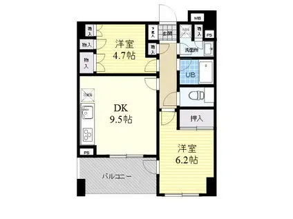 アーバンハイツ三晴(2LDK/11階)の間取り写真