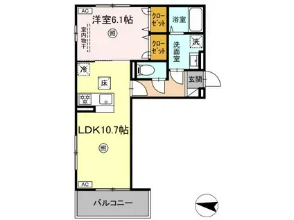 サニーサイド幸II 大和(1LDK/1階)の間取り写真