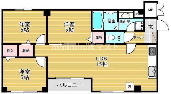 HIT KITATANABE SIX(3LDK/3階)の間取り写真