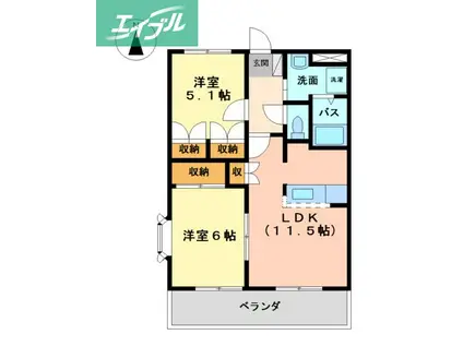 メイプルハウス(2LDK/2階)の間取り写真