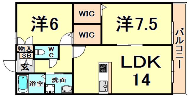 ベルフィールド(2LDK/1階)の間取り写真