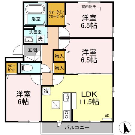 ランロード C棟(3LDK/1階)の間取り写真