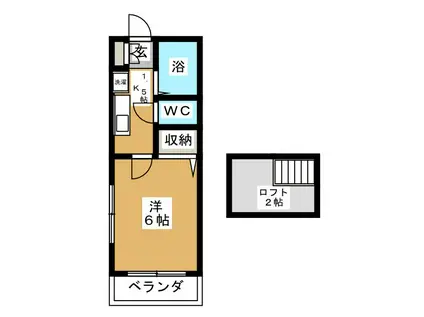 ポートハウスⅡ(1K/2階)の間取り写真