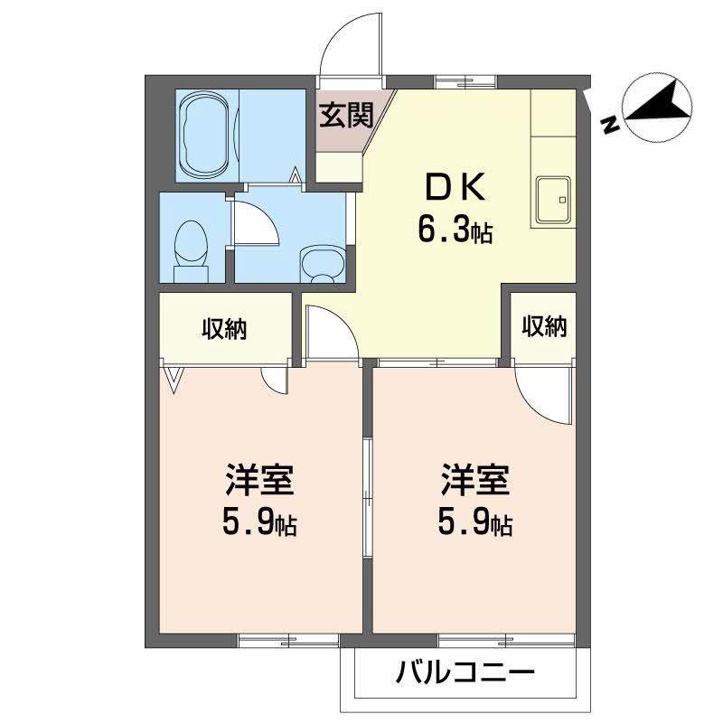 サンライズ伊藤 A棟(2DK/2階)の間取り写真