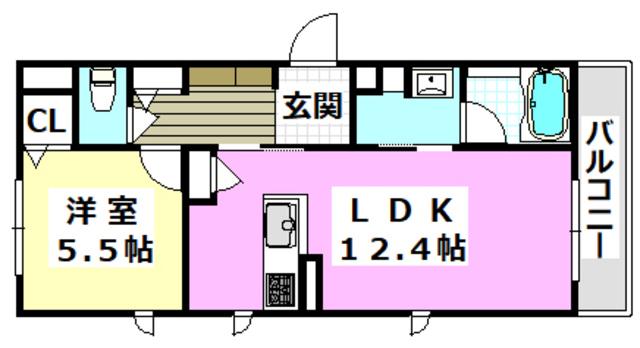 マンダリーヌ(1LDK/2階)の間取り写真