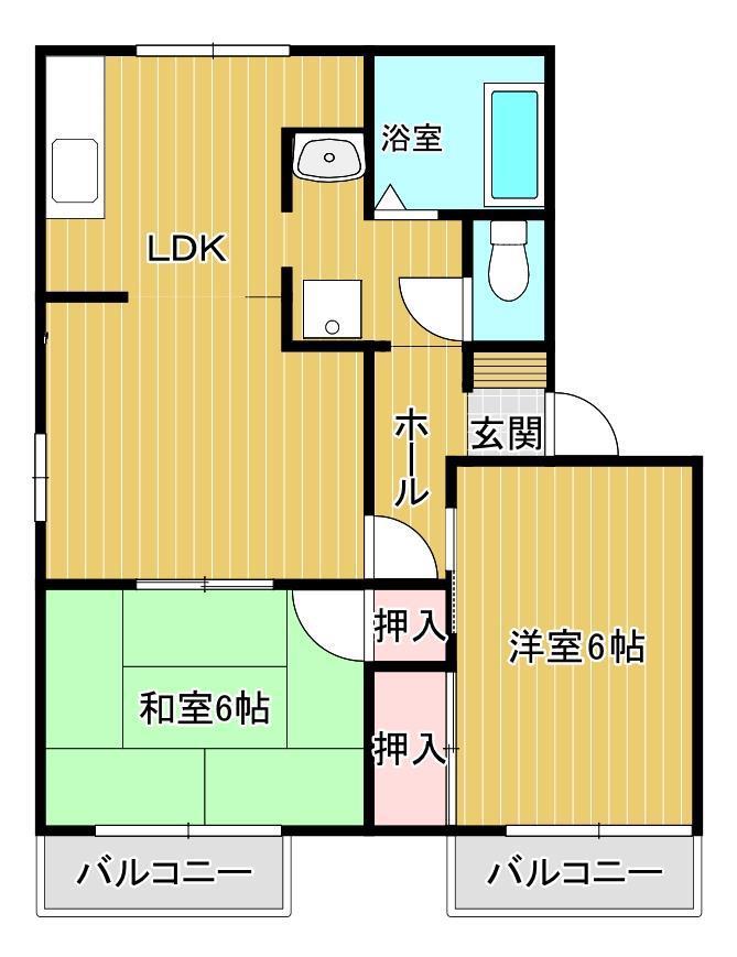 浜崎ガーデンハイツB棟(2LDK/2階)の間取り写真