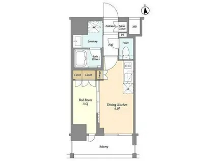 シーズンフラッツ大森北(1DK/12階)の間取り写真