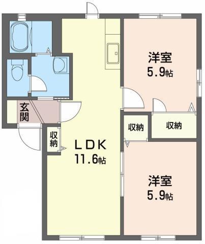 シャーメゾン エチュード B(2LDK/1階)の間取り写真