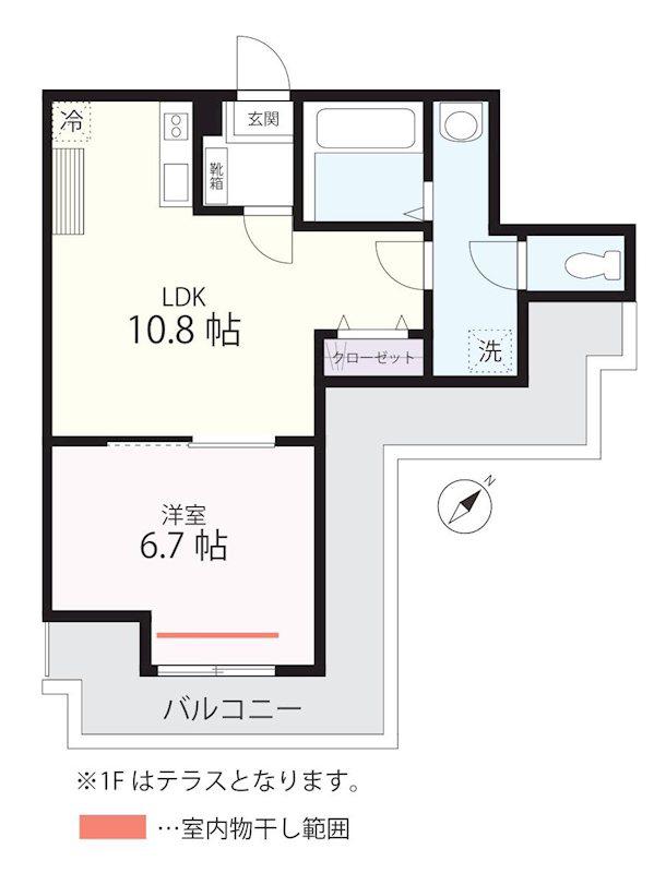 クワイエット クラブ ハウス ミックス三ツ沢下町(1LDK/1階)の間取り写真