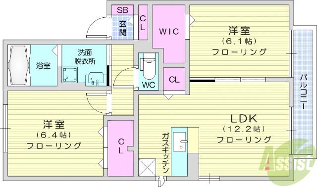 ドリームキャンパスⅢ(2LDK/2階)の間取り写真