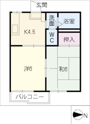フレグランス市田(2K/1階)の間取り写真