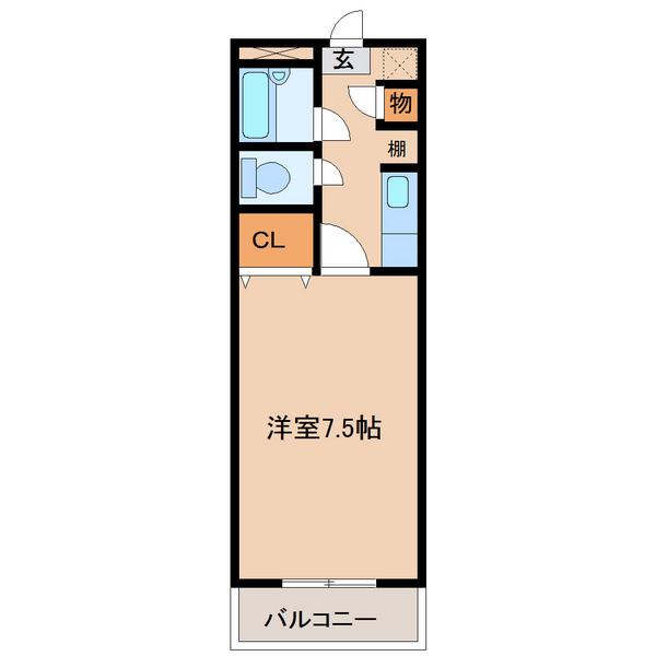 ベルトピア宮崎7(1K/1階)の間取り写真