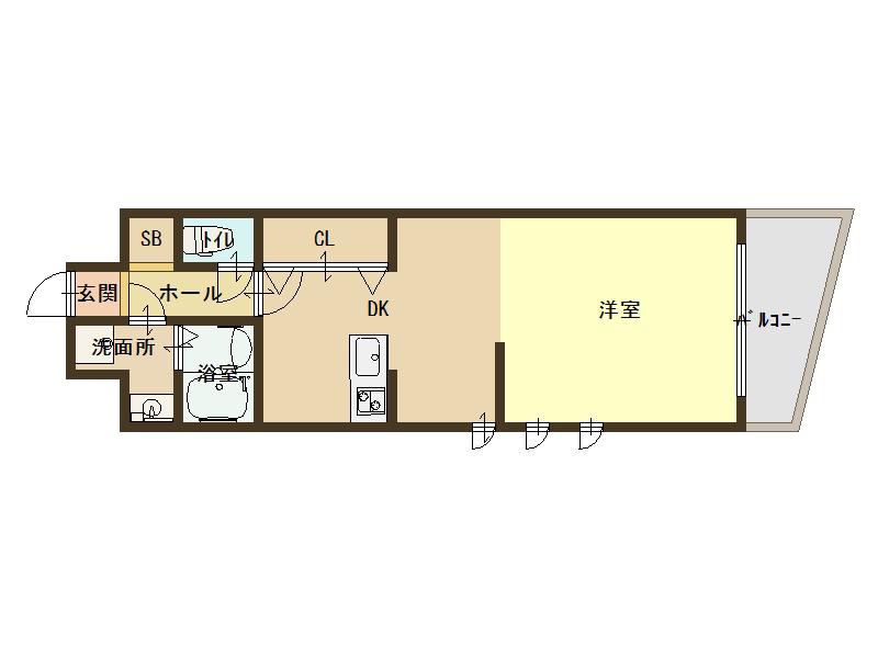 セレッソコート上本町イースト(1DK/3階)の間取り写真