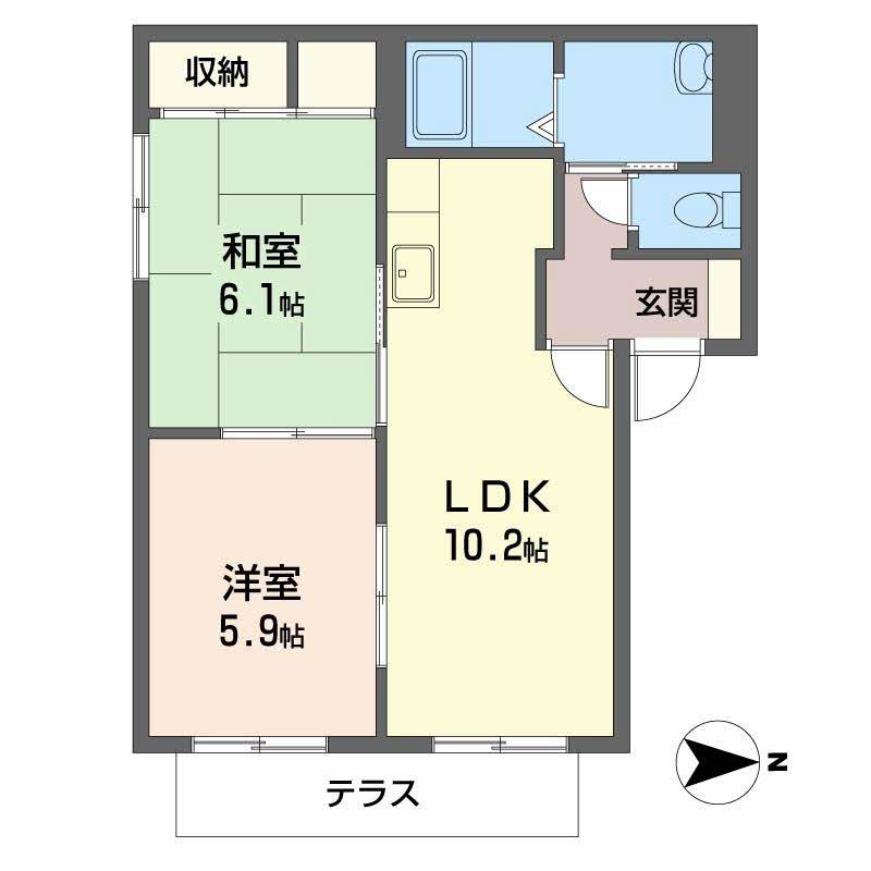 メゾン・ド・ブルームA棟(2LDK/1階)の間取り写真