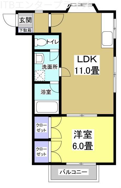 オレンジハウスA棟(1LDK/2階)の間取り写真