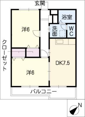 サンシティー上町(2DK/2階)の間取り写真